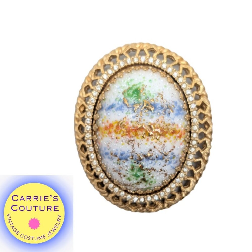 Vintage 1960s Signed DeNicola Painted Easter Egg Brooch